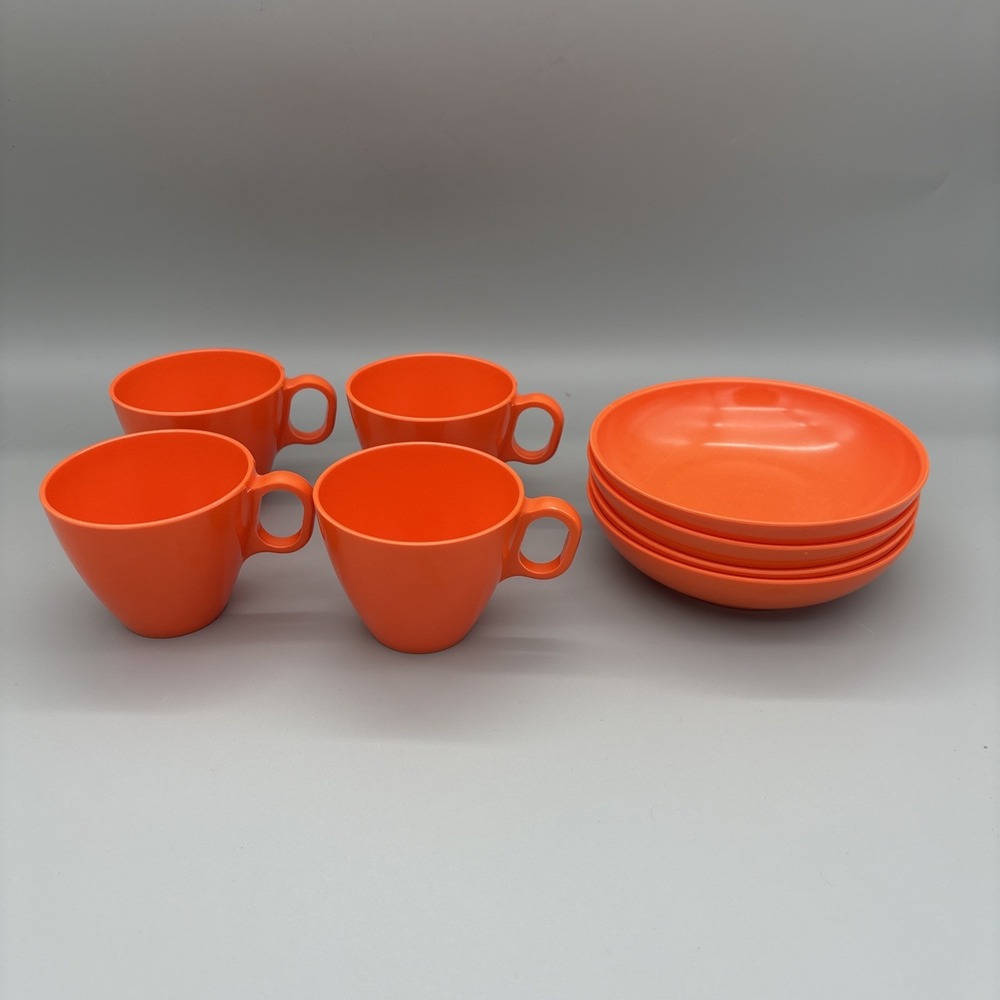 Vintage Boonton Ware Tea Cup & Bowl Set of 4 Melamine Somerset USA 6305 & 6206‎